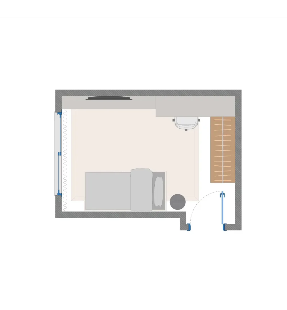 Planta humanizada de projeto de quarto de menino · ARQYA Projetos