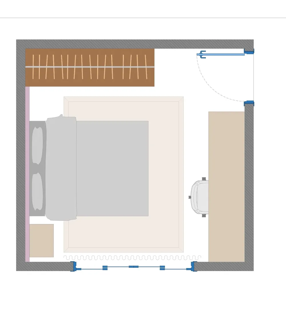 Planta humanizada de projeto de suíte · ARQYA Projetos